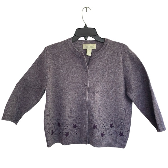 Rosanna Sweaters - ROSANNA Lambswool Cardigan 3/4 Sleeve Embroidery Button Down Vintage Size Medium